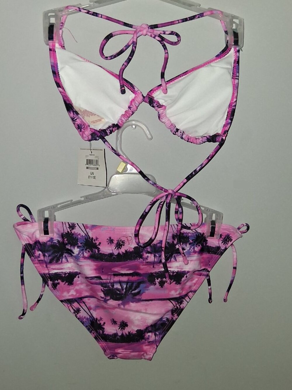 Ocean Pacific (OP) pink and purple tropical palm tree print swimsuit with embroi - Picture 2 of 4